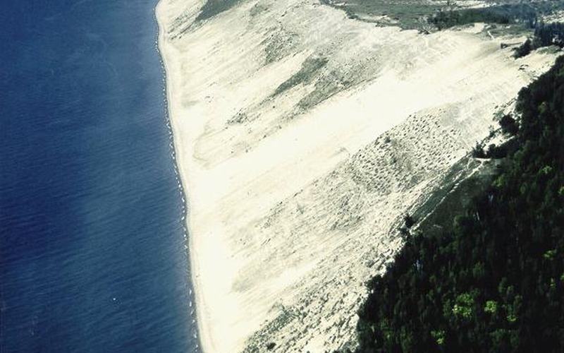 An aerial view of Sleeping Bear Dunes, Michigan